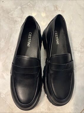 Black Leather Penny Loafer platform shoes 8